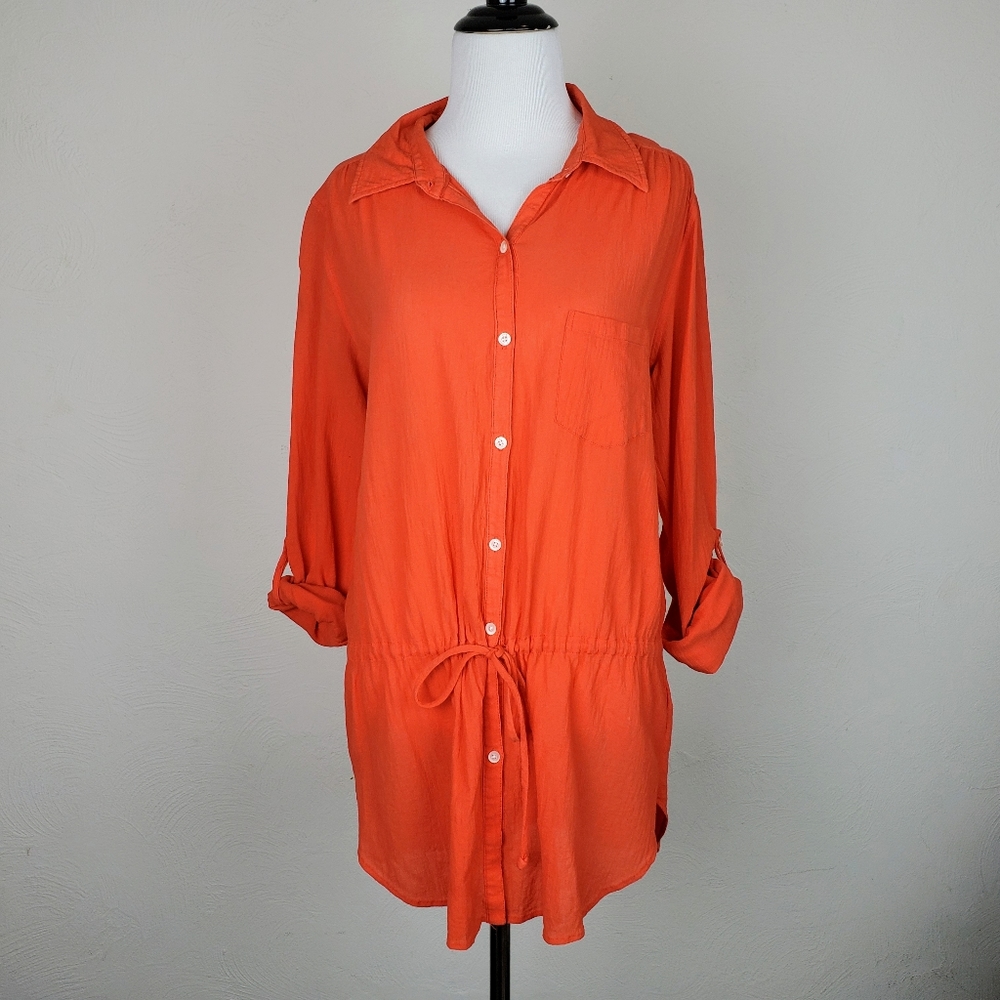 C&C California Top Shirt Button Down Orange Boho Spring Summer